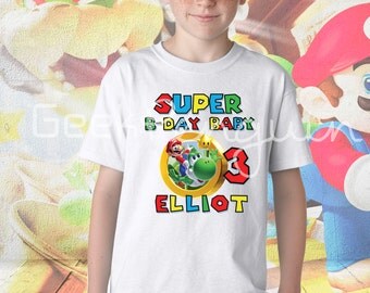 Mario and Yoshi Birthday Shirt - kids Birthday Shirts - Personalized Shirts - Custom Shirts - Kids - Birthday Shirts-