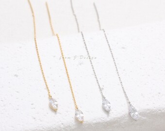 Marquise Cut CZ Drop with Chain Line Threader Earrings