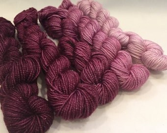 Sparkle mini skein gradient set - purple - 75/20/5 Superwash Merino, nylon, stellina