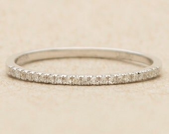 Ready to ship! Micro Pave Diamond 18K Gold Thin Wedding Band Ring AD1104