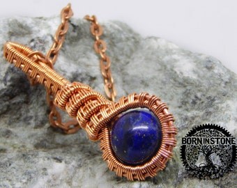 Wire wrapped pendant Lapis lazuli pendant Copper pendant Gemstone pendant Steampunk pendant Wire weave Magic pendant Best gift For her