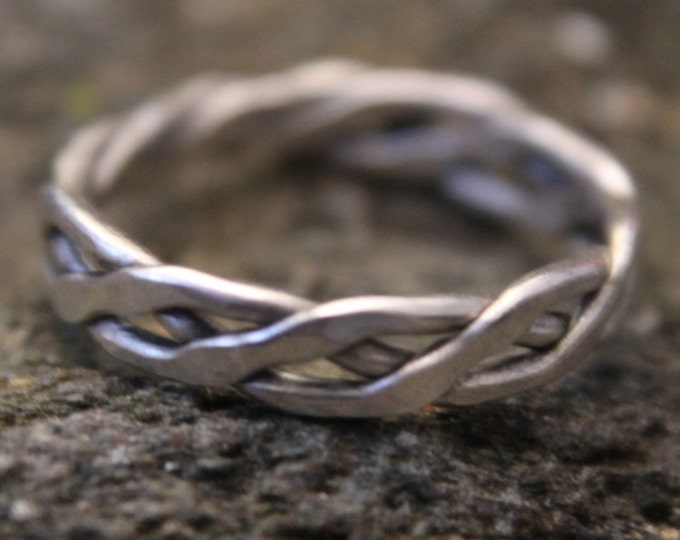 Sterling Silver Ring Twisted, Fused and Forged Braided, Infinity Weave, Celtic Knot, Tribal Twist Design Mens or Ladies Ring, Viking Ring