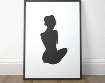 Gallery Wall Decor, Nude Figure Art, Modern Black and White Print, Minimalist Printable, Scandinavian Art, Instant Download, Digital Print