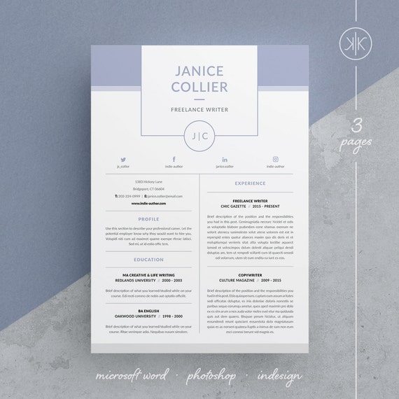 Janice Resume/CV Template Word Photoshop InDesign