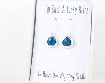 Tiny Navy Silver Earrings, Navy Blue Earrings, Navy Blue Silver Earrings, Bridesmaid Earrings, Navy Wedding Jewelry, Blue Wedding Accessory