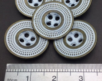 10 Pcs, 28L(Diameter 18mm) 4 hole Metal Spaceship Shaped Sew On Button, Distress White Color