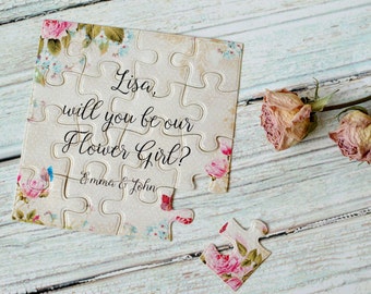 Flower girl proposal, Pink rose card, Flower girl gift, Will You Be my, Personalized invitation puzzle, Floral puzzle, Asking flower girl