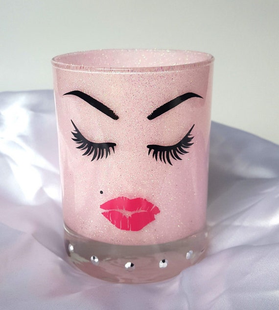 Glitter Makeup Brush Holder. Soft Pink. Lashes & Lips. Vanity