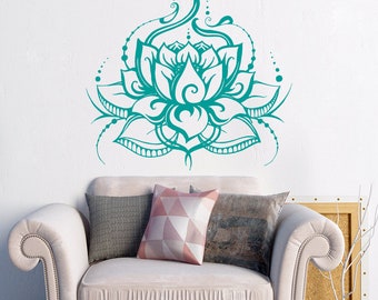 Lotus Wall Decal Lotus Flower Wall Decal Yoga Wall Art Bohemian Wall Decal Boho Decor Bedroom Decor Namaste Decal Yoga Studio Decor S21