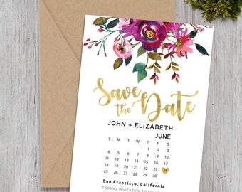 Save-The-Date postcard, Wedding Announcement, Printable Save the Date, Save The Date Postcard- Watercolor Floral Engagement Card - 5x7 Inch
