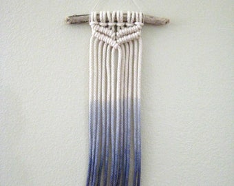 Mini Macramé Dip Dye Wall Hanging // desk decor // macramé decor // wall art // indigo // driftwood