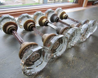 Antique Double Glass Door Knobs 12-Point / Antique