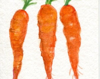 ACEO Original Three Carrots Watercolor painting, ART Card