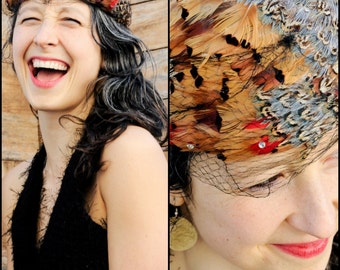 Kentucky Derby Hat, Feather Hat, Pheasant Hat, Bird Feather Hat, Church Hat, Formal Hat, Fascinator, Feather Mini Hat,