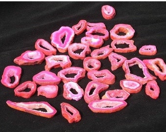 Pink Druzy Agate Polished Geode Slices Pack of 10 Pieces