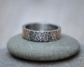 Oxidised Hammered Effect Wedding Band in Sterling Silver With Personalized Message Inside, 5.5mm Wide Rustic Wedding Ring