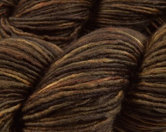 Hand Dyed Yarn - DK Weight Superwash Merino Wool Singles Yarn - Bark Tonal - Knitting Yarn, Wool Yarn, Single Ply Yarn, Dark Brown
