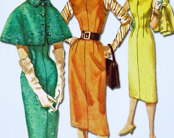 1950s Vintage Simplicity Sewing Pattern 1676 Misses Dress and Capelet Size 31.5B