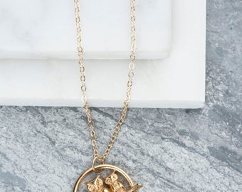 Vintage Gold Owls Necklace, Two Tiny Birds Necklace, Owl Jewelry, Owls Pendant, Eco Friendly, Mother and Child, Daughter, Son