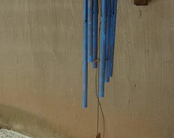 Powder blue 3/4" copper wind chime with walnut