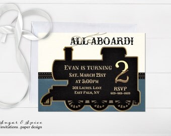 Train Birthday Invitation, Vintage Train Invitation, Boy Birthday Invitation, Choo Choo Birthday Invitations, Kids Birthday Invitation