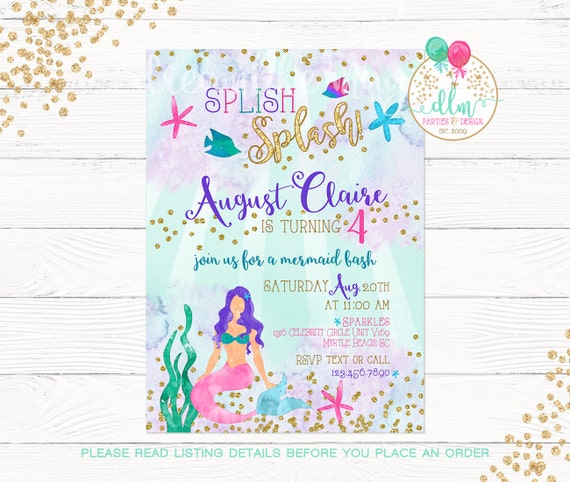 Mermaid Invitation, Mermaid Birthday Invitation, Under The Sea Party, Printable Invite, Birthday Invite, Under The Sea, Whimsical Mermaid Il_570xn