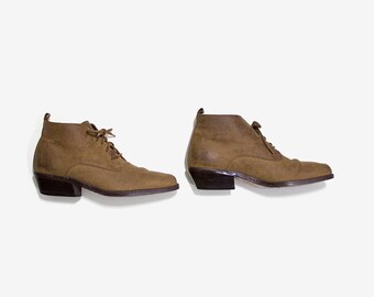 Vintage Ankle Boots 5.5 / Lace Up Boots / Tan Leather Boots / Ankle Boots Women