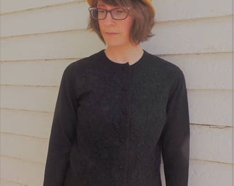 Black Lace Sweater Timwear Paris France Cardigan XS