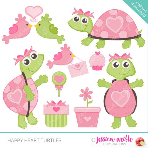 Happy Heart Turtles Cute Digital Clipart for Commercial or Personal Use, Valentine Clipart, Cute Turtle Graphics Il_570xn