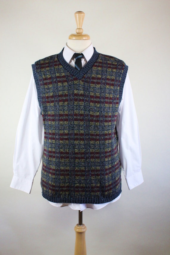 plaid knitted sweater vest