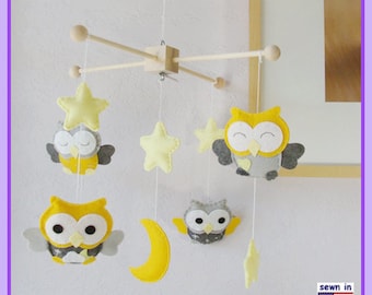Baby Mobile, Baby Crib Mobile, Yellow Nursery Decor, Owl Mobiles, Yellow and Gray Nursery Decor, Match Bedding Mobile