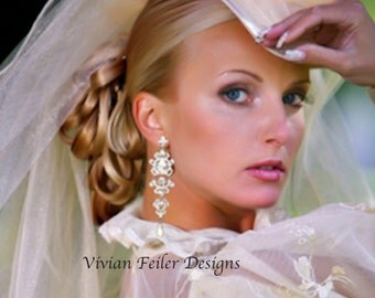 Bridal Earrings Long CHANDELIER Earrings SILVER or GOLD Statement Bling Rhinestone Prom Earrings Pageant Earrings
