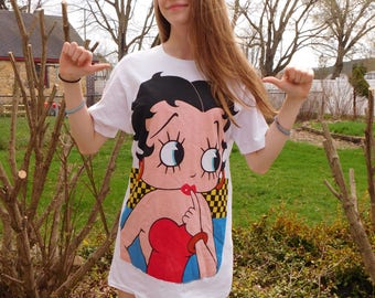 Vintage Betty Boop T-shirt, Betty Boop Night Shirt, 90's Betty Boop Tee