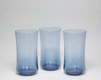 Vintage Hand Blown Signed Libbey Blue Glass Tumblers, Libbey Blue Glass Iced Tea Glasses, Libbey Blue Glasses, Vintage Libbey Glasses