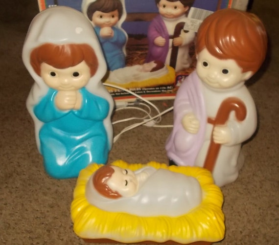 Blow Mold Nativity Set Vintage Christmas Illuminated Child