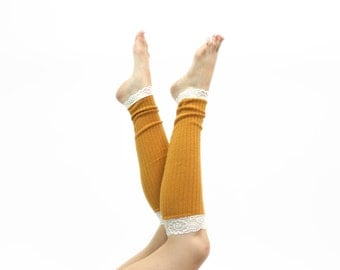 Lace Leg Warmers, Womens LegWarmers, Boot Socks Toppers, Long Leg Warmers, Mustard Yellow, Knee High Socks, Yoga Gift for Her, Womens Gift