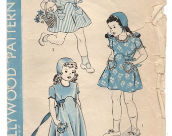 1940's Hollywood Dress with Heart pockets and Bonnet Pattern - Size 4 yrs - No. 1313