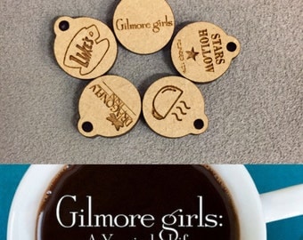 Gilmore Girls knitting stitch markers set, Luke's coffee, Stars Hollow, Dragonfly Inn