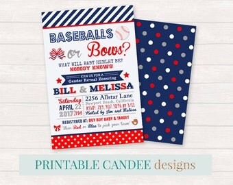 Baseball Gender Reveal, Baseballs or Bows, Gender Reveal Party, Baseballs or Bows, Gender Reveal Invitation, DIY Printables