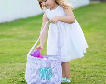 Seersucker Easter Basket, Monogram Easter Basket, Personalized Easter Basket