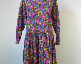 Hanna Andersson Dress / Vtg 90s / Cotton Knit Floral Plus Size Hanna Andersson Dress
