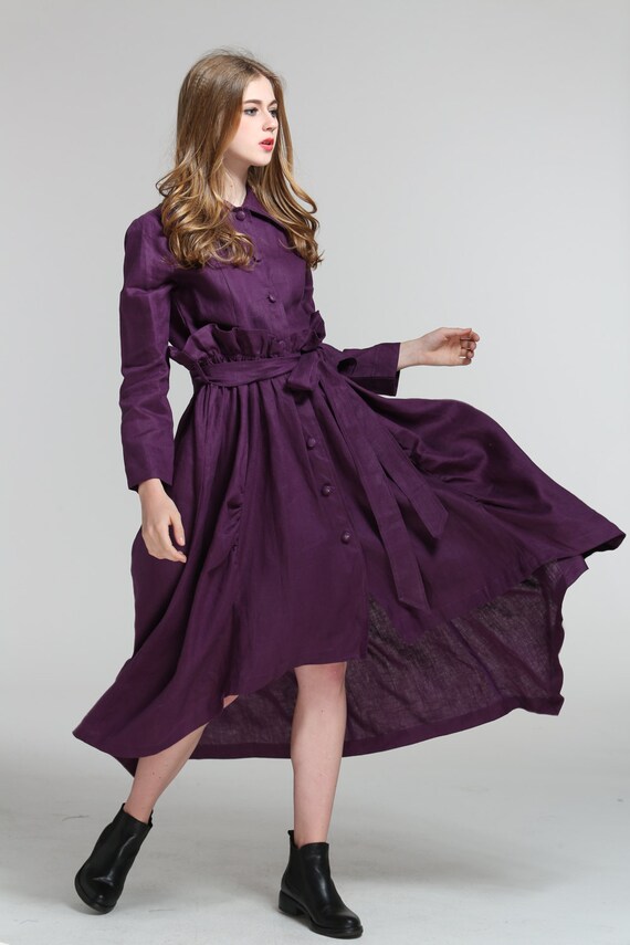 purple maxi dress linen dress asymmetrical waist dress gown