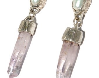 Boucles d'oreilles perles de culture aux larmes d'améthyste