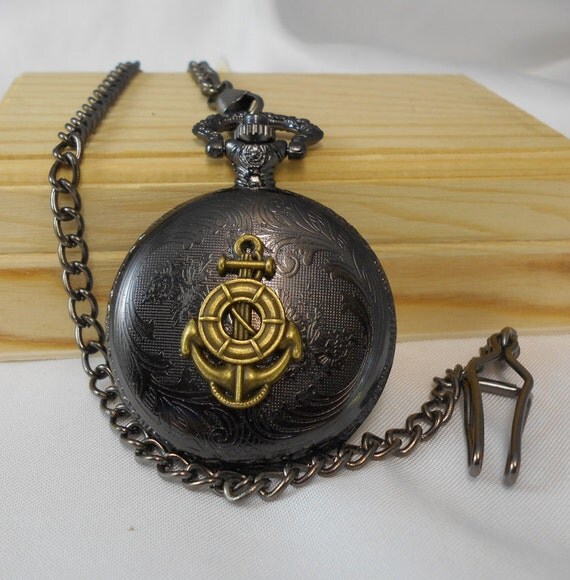 Anchor Pocket Watch with Men's Classic Chain & by mythicaljewelry