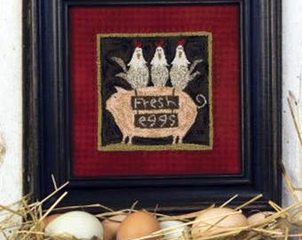 Pig and Chickens Punch Needle Pattern - Punchneedle Embroidery Pattern "Fresh Eggs" #TTB 659