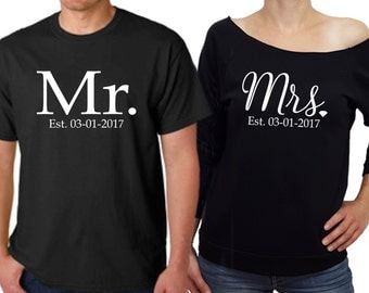 MR and MRS shirts, bridal shower gift, wedding gift, newlywed shirt, mr and mrs est, mr mrs shirts