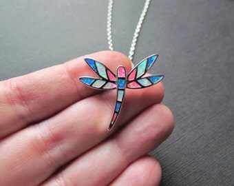 Dragonfly Pendant - Dragonfly Opal Necklace - October Birthstone - Mixed Opal Jewelry