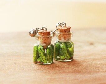 Jarred pickles earrings - food jewelry, food earrings, fruit jewelry, pickle earrings