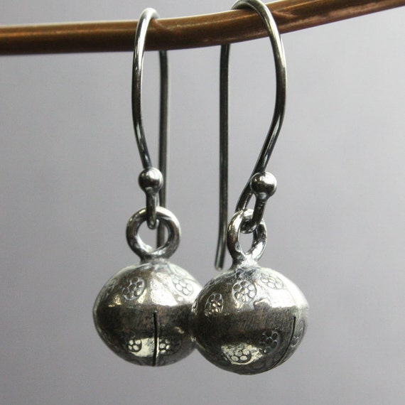 Silver Bell Earrings Small Bell Earrings Round Silver Ball