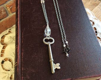 Skeleton Key No 2 - crystal necklace key necklace repurposed recycled